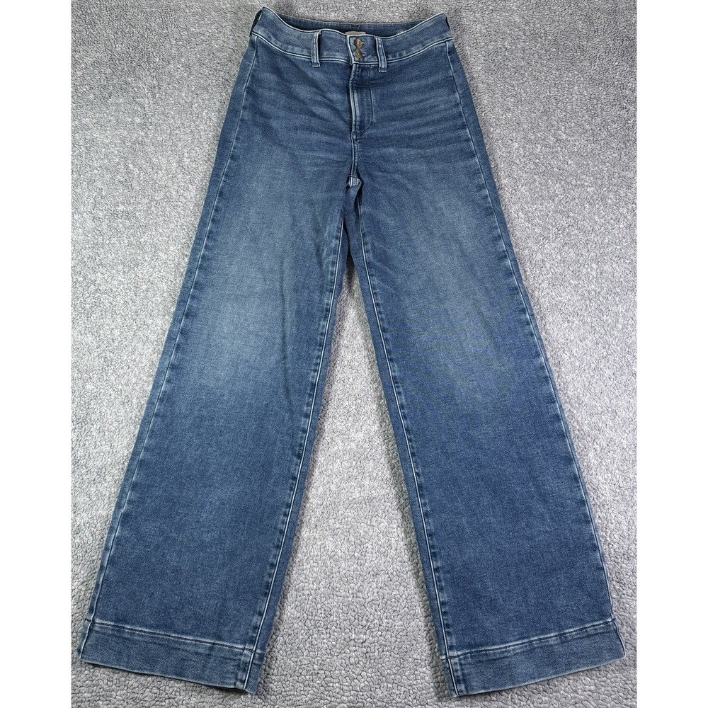 Faherty Harbor Wide Leg Pant Blue Jeans Womens 27 Indigo Stretch Terry High Rise